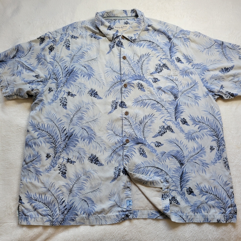 Tommy Bahama Shirt Mens 3XL Silk Floral All Over Pattern Hawaiian Blue White SS